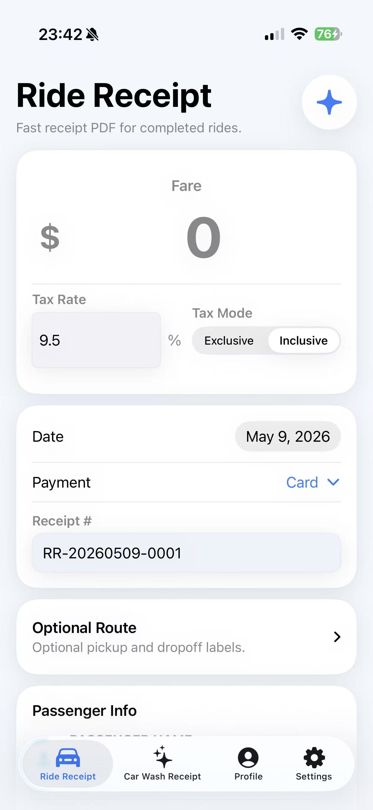 Ride Receipt App Screenshot